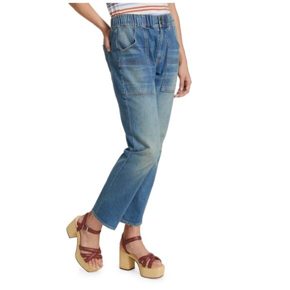 Veronica Beard ARYA Cargo Jeans High Rise Elastic Waist Size 27 Nova - Picture 1 of 9